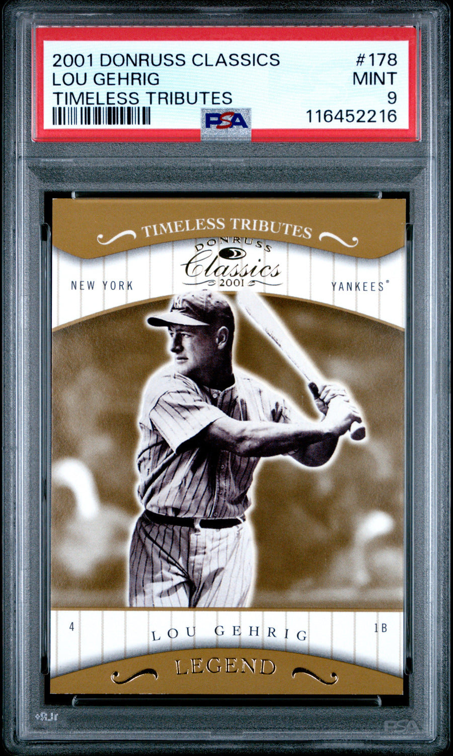 2001 Donruss Classics #178 Lou Gehrig Timeless Tributes PSA 9 — Front