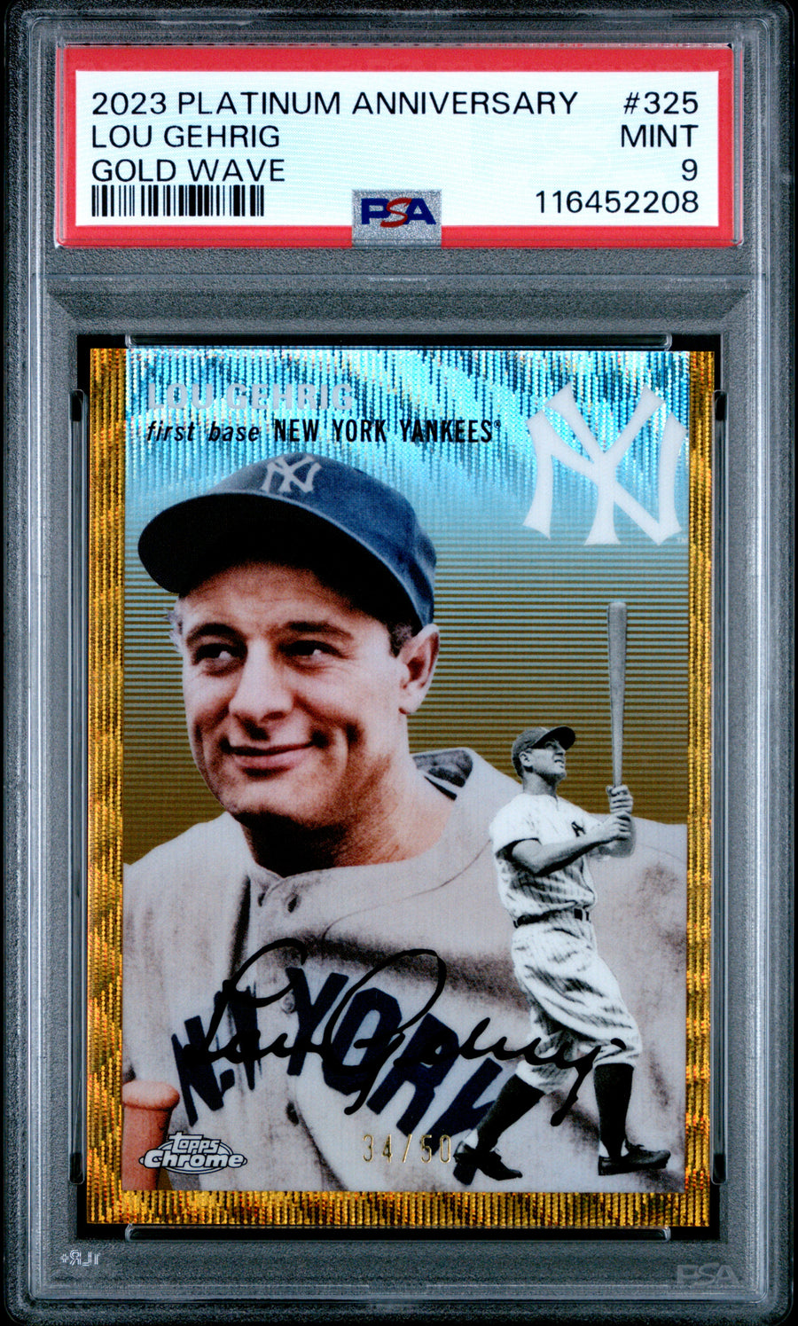 2023 Topps Chrome Platinum Anniversary #325 Lou Gehrig Gold Wave PSA 9 — Front