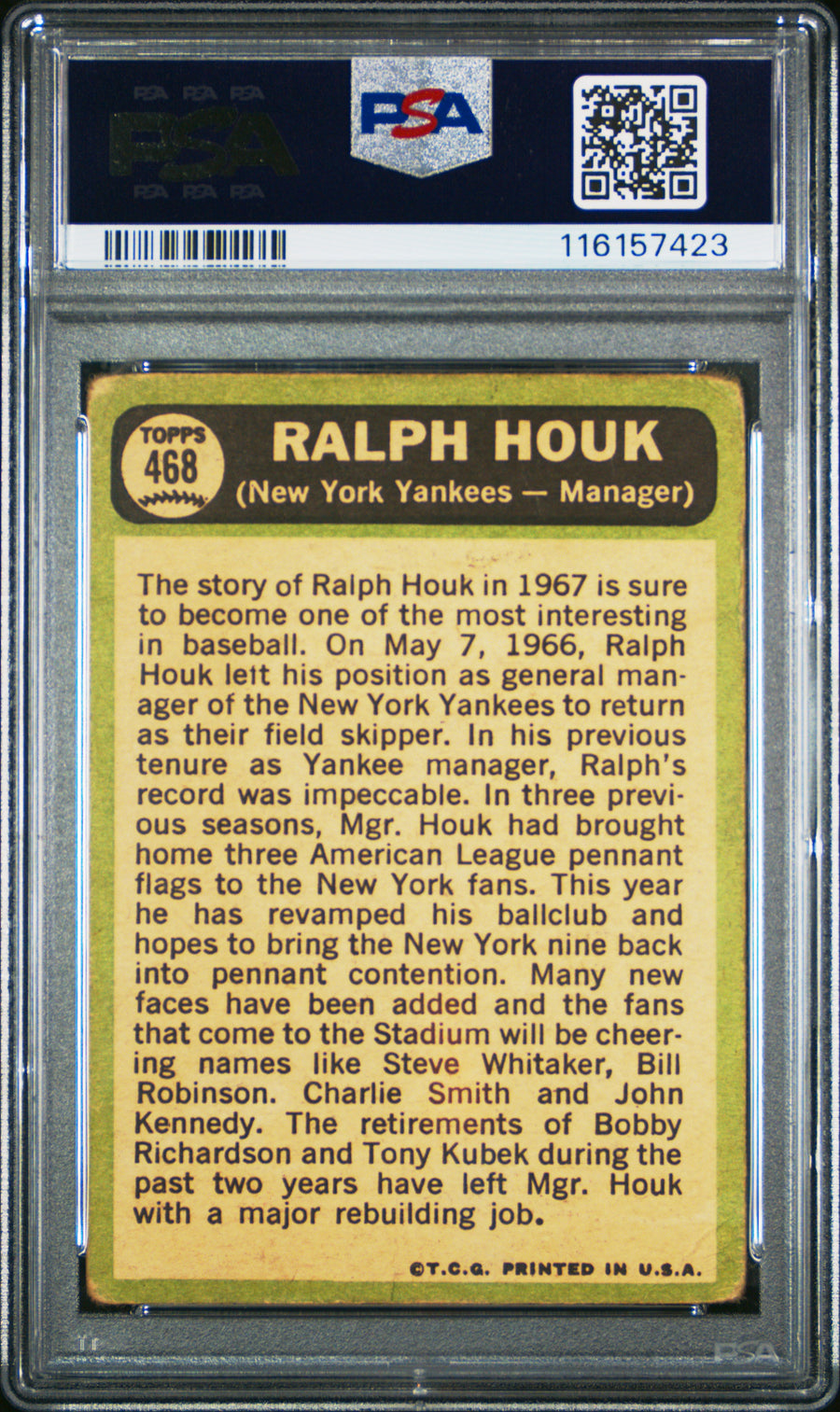 1967 Topps #468 Ralph Houk PSA 1 — Back