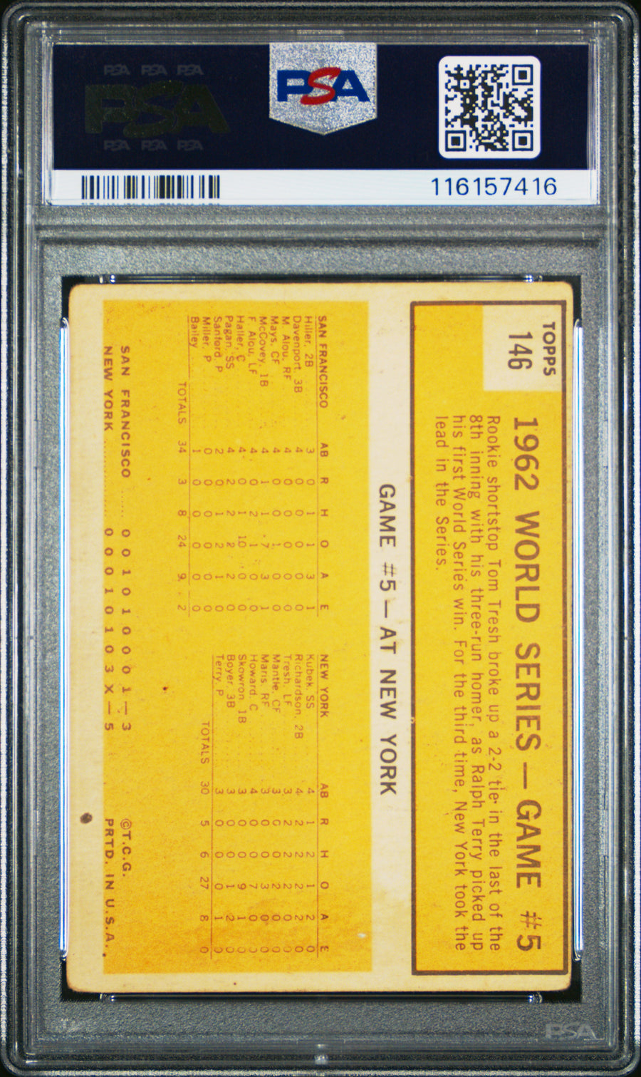 1963 Topps #146 World Series Game 5 PSA 2 — Back