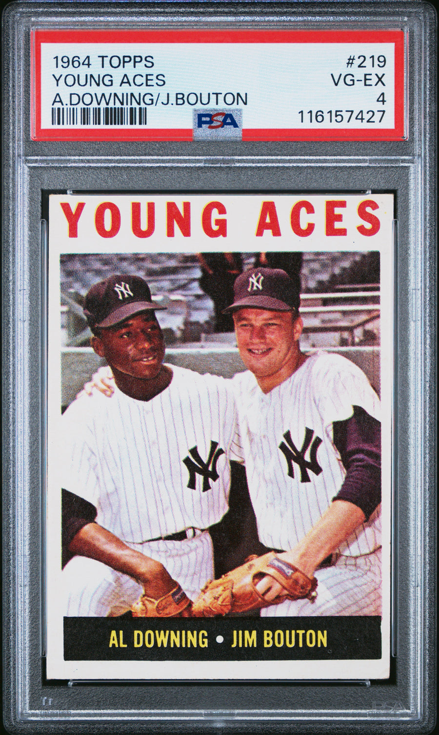 1964 Topps #219 Young Aces A.Downing/J.Bouton PSA 4 — Front