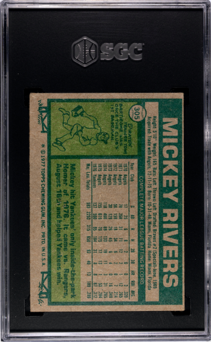 1977 Topps #305 Mickey Rivers SGC 4 — Back