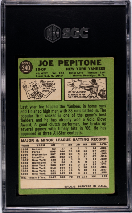 1967 Topps #340 Joe Pepitone SGC 2 — Back