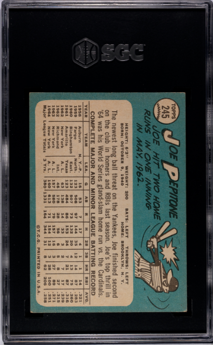 1965 Topps #245 Joe Pepitone SGC 5 — Back
