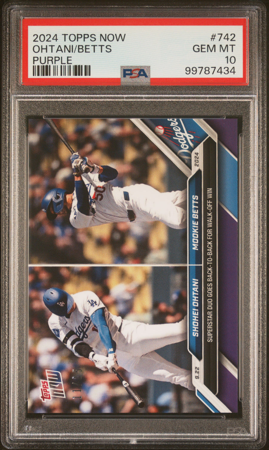 2024 Topps Now #742 Ohtani/Betts Purple PSA 10 — Front