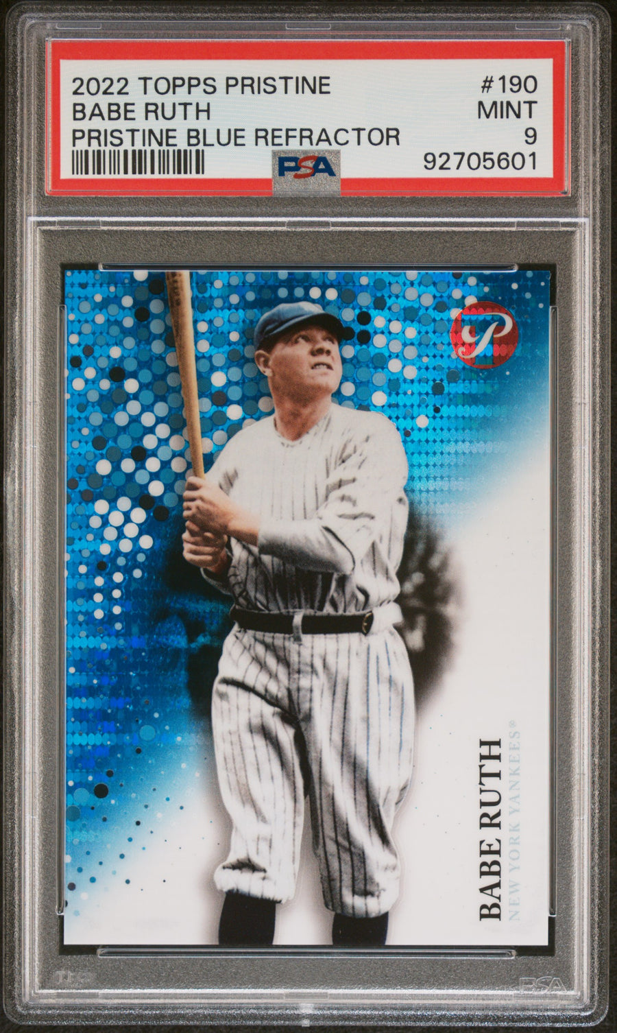 2022 Topps Pristine #190 Babe Ruth Pristine Blue Refractor PSA 9 — Front