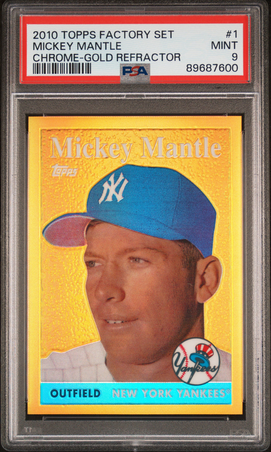 2010 Topps Mantle Factory Set #1 Mickey Mantle Chrome-Gold Refractor PSA 9 — Front