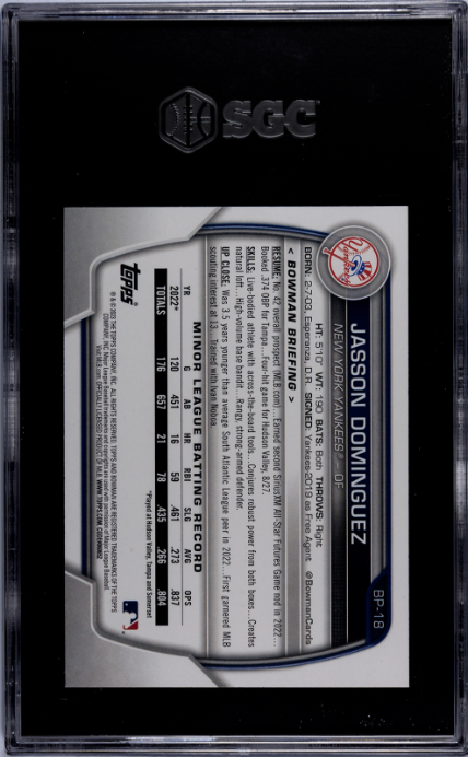 2023 Bowman #BP-18 Jasson Dominguez Prospect SGC 10 — Back