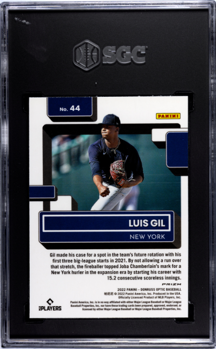 2022 Donruss Optic #44 Luis Gil Holo Prizm SGC 8 — Back