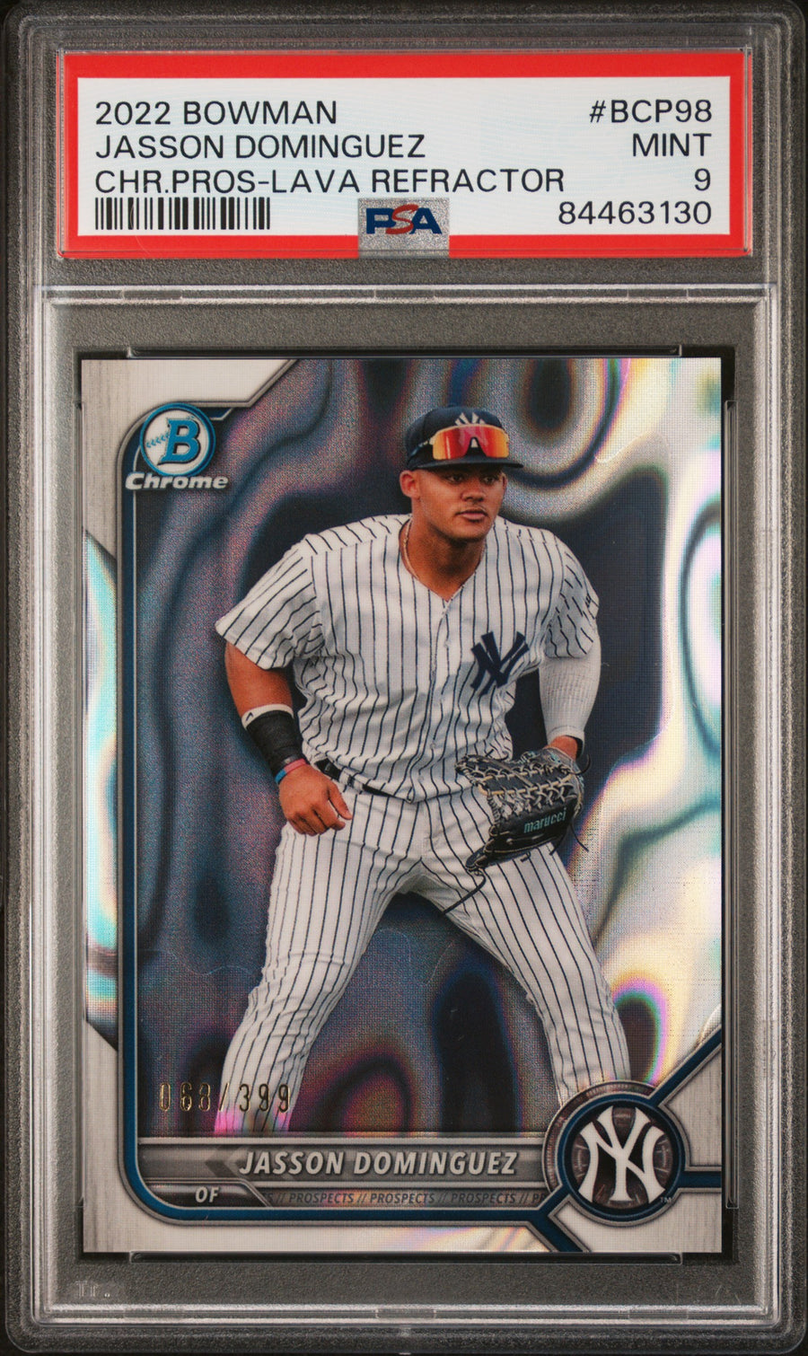 2022 Bowman Chrome Prospects #BCP98 Jasson Dominguez Lava Refractor PSA 9 — Front