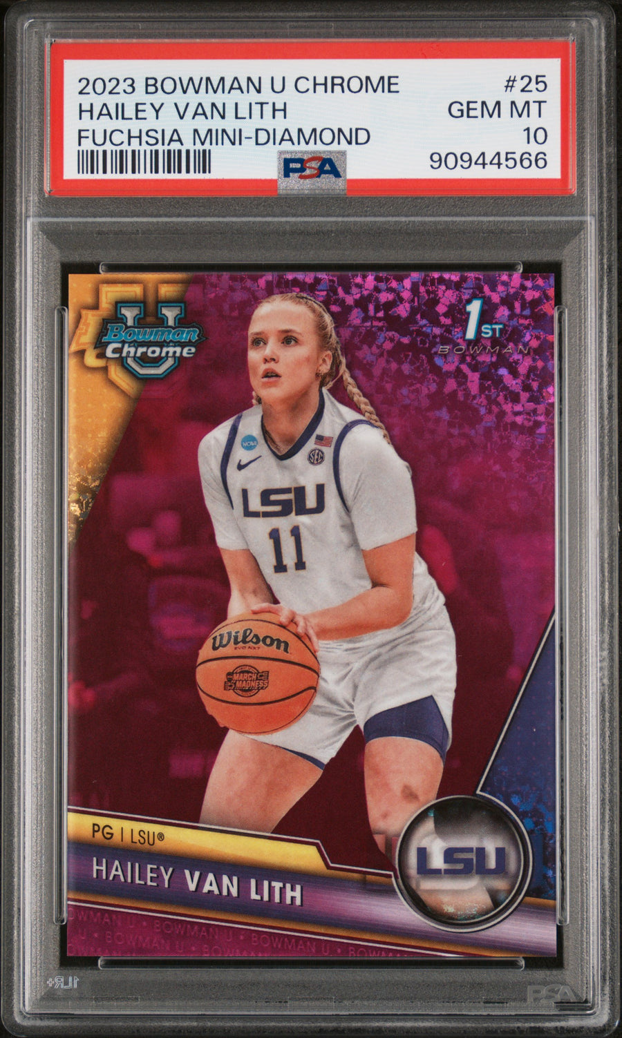 2023 Bowman University Chrome #25 Hailey Van Lith Fuchsia Mini Diamond PSA 10 — Front