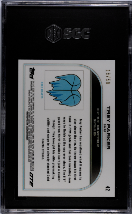 2022-23 Topps Chrome Overtime Elite #42 Trey Parker Gold Refractor RC SGC 8.5 — Back