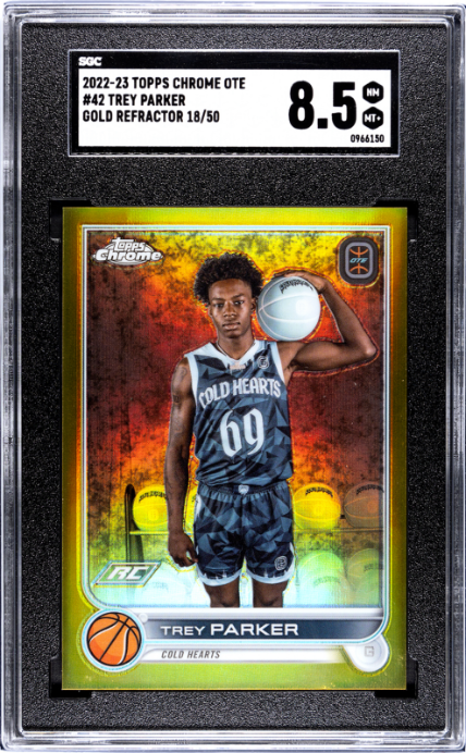 2022-23 Topps Chrome Overtime Elite #42 Trey Parker Gold Refractor RC SGC 8.5 — Front