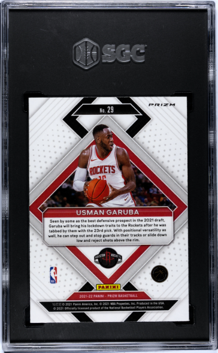 2021-22 Panini Prizm #29 Usman Garuba Emergent Silver Prizm RC SGC 8.5 — Back