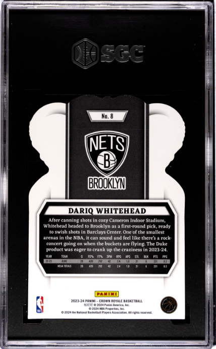2023-24 Panini Crown Royale #8 Dariq Whitehead RC SGC 8.5 — Back