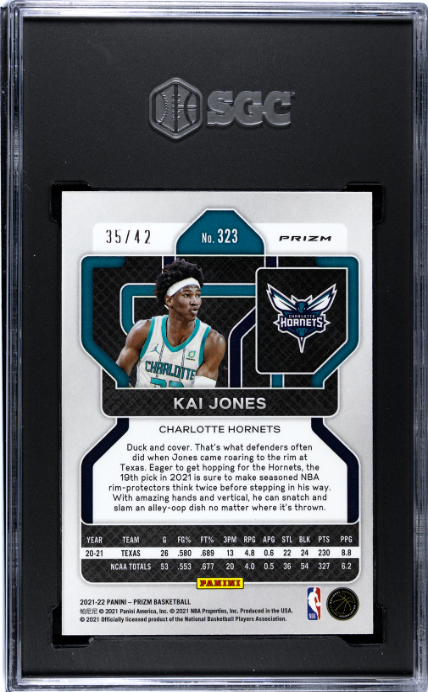 2021-22 Panini Prizm #323 Kai Jones Pink Pulsar Prizm RC SGC 9 — Back