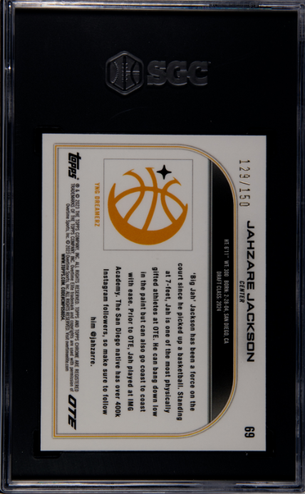 2022-23 #69 Jahzare Jackson Pink Prism Refractor SGC 9 — Back