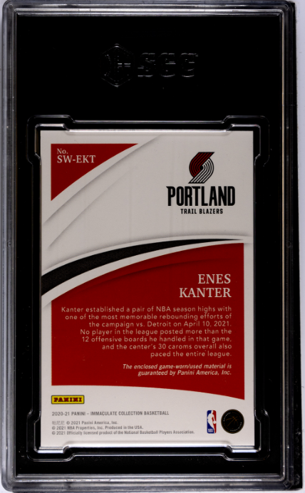 2020-21 Panini Immaculate Col. #SW-EKT Enes Kanter Swatches SGC 8.5 — Back