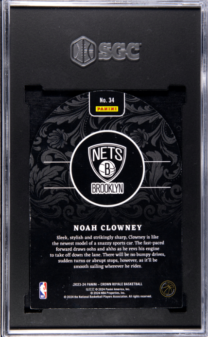 2023-24 Panini Crown Royale #34 Noah Clowney Rookie Royalty Purple RC SGC 8.5 — Back