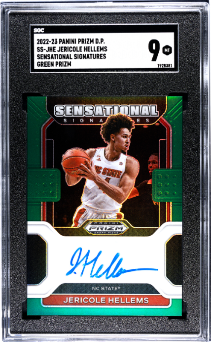 2022-23 Panini Prizm Draft Picks #SS-JHE Jericole Hellems Sensational Sigs. Green Prizm SGC 9 — Front