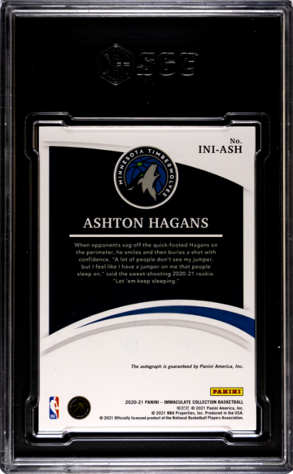 2020-21 Panini Immaculate Col. #INI-ASH Ashton Hagans Initiation Ink RC SGC 8-10 — Back