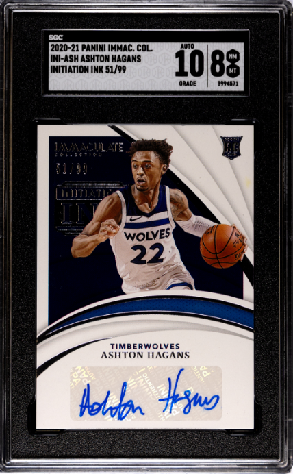2020-21 Panini Immaculate Col. #INI-ASH Ashton Hagans Initiation Ink RC SGC 8-10 — Front