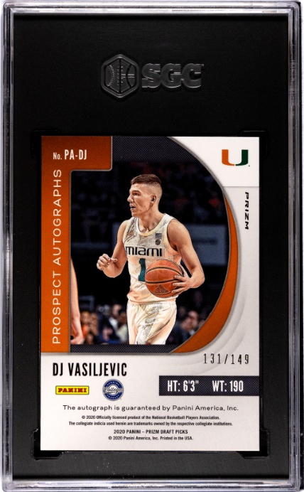 2020-21 Panini Prizm Draft Picks #PA-DJ Dj Vasiljevic Prospect Autos. Blue Prizm RC SGC 10-10 — Back