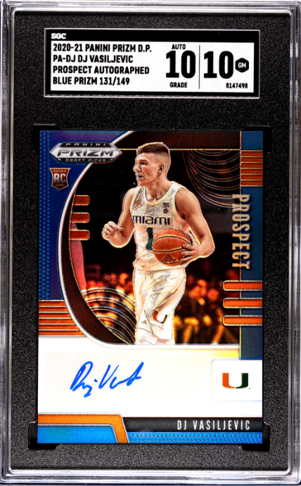 2020-21 Panini Prizm Draft Picks #PA-DJ Dj Vasiljevic Prospect Autos. Blue Prizm RC SGC 10-10 — Front