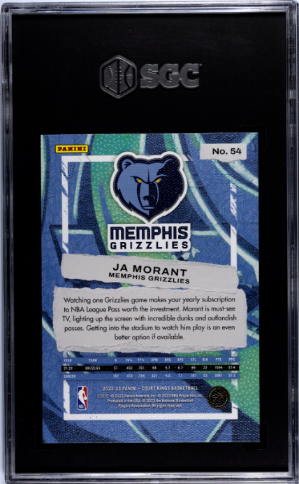 2022-23 Panini Court Kings #54 Ja Morant SGC 9.5 — Back
