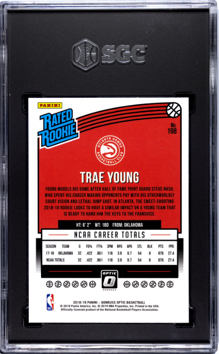 2018-19 Donruss Optic #198 Trae Young RR SGC 10 — Back