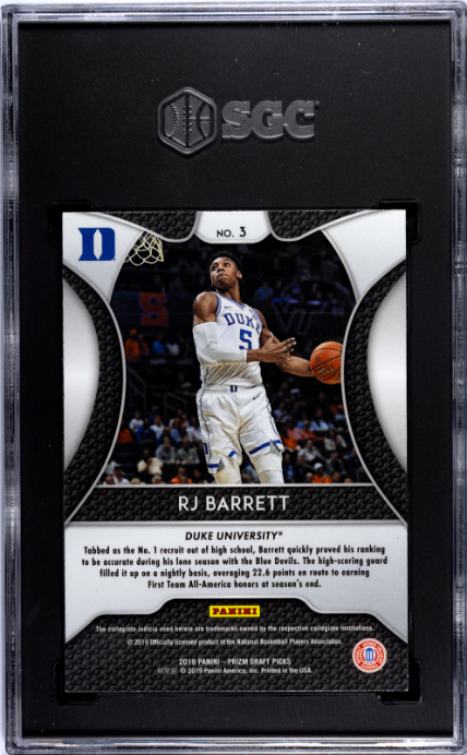2019-20 Panini Prizm Draft Picks #3 Rj Barrett RC SGC 9 — Back
