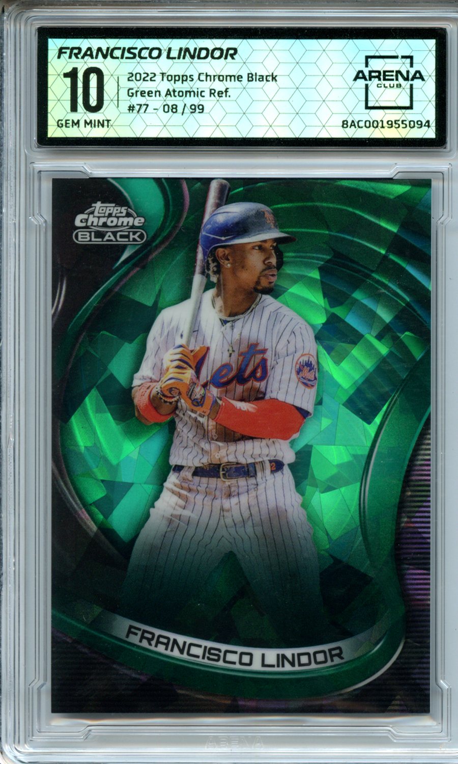 2022 #77 Francisco Lindor Green Atomic Refractors Arena Club 10 — Front