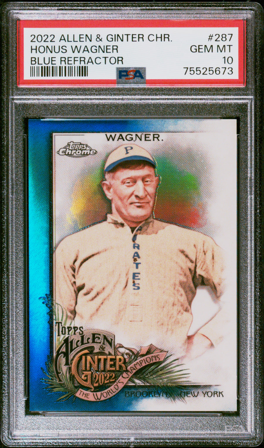 2022 Topps Allen & Ginter Chrome #287 Honus Wagner Blue Refractor PSA 10 — Front