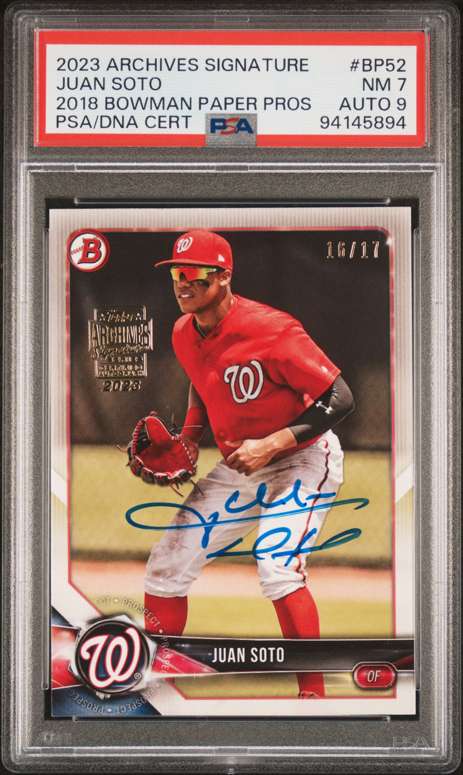 2023 Topps Archives Signature Series #BP52 Juan Soto 2018 PSA 7-9 — Front