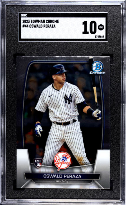 2023 Bowman Chrome #44 Oswald Peraza RC SGC 10 — Front