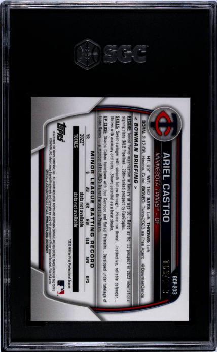 2023 Bowman Chrome #BCP-203 Ariel Castro Speckle Refractor SGC 10 — Back