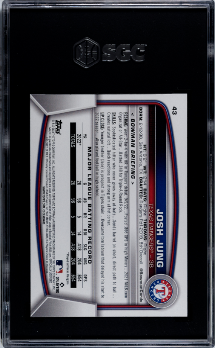 2023 Bowman #43 Josh Jung RC SGC 9.5 — Back
