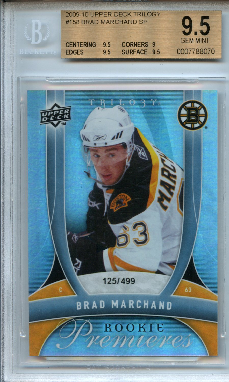 2009-10 Upper Deck Trilogy #158 Brad Marchand RC BGS 9.5 — Front