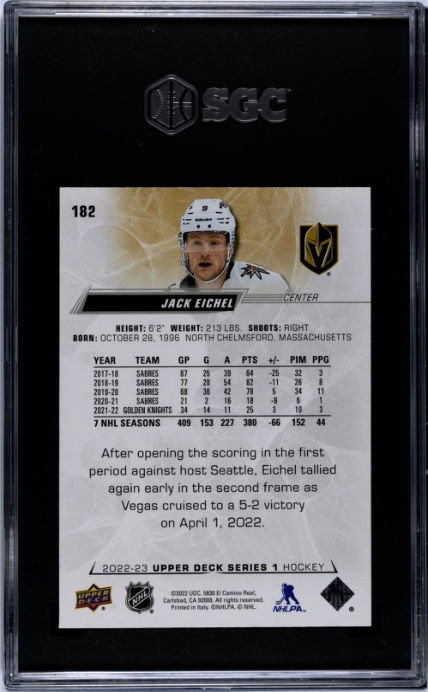 2022-23 Upper Deck #182 Jack Eichel SGC 8 — Back