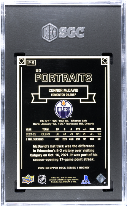 2022-23 Upper Deck #P-9 Connor Mcdavid Portraits SGC 9.5 — Back
