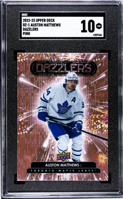 2022-23 Upper Deck #DZ-1 Auston Matthews Dazzlers Pink SGC 10 — Front