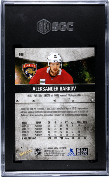 2021-22 Skybox Metal Universe #109 Aleksander Barkov SGC 9.5 — Back