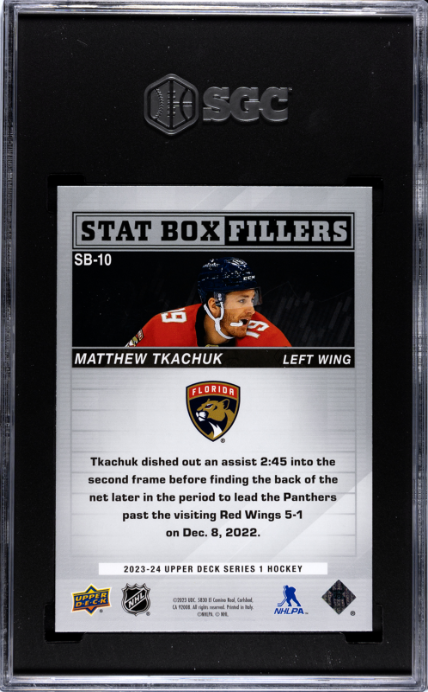 2023-24 Upper Deck #SB-10 Matthew Tkachuk Stat Box Fillers SGC 9 — Back