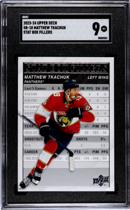 2023-24 Upper Deck #SB-10 Matthew Tkachuk Stat Box Fillers SGC 9 — Front