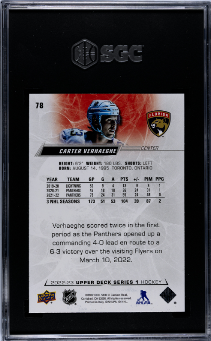 2022-23 Upper Deck #78 Carter Verhaeghe SGC 9 — Back