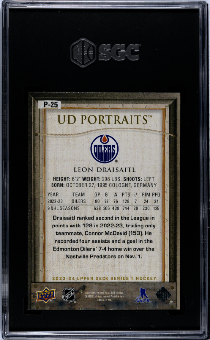 2023-24 Upper Deck #P-25 Leon Draisaitl Portraits SGC 9.5 — Back