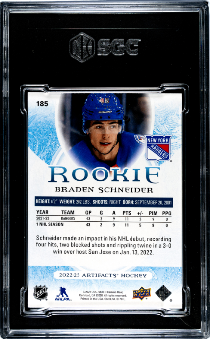 2022-23 Upper Deck Artifacts #185 Braden Schneider Yellow RC SGC 9 — Back