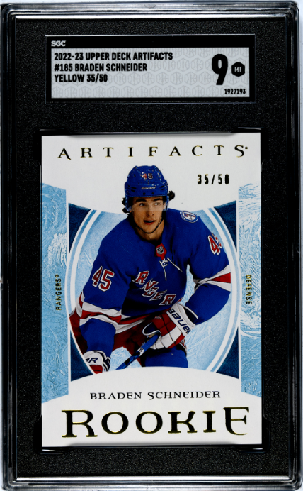 2022-23 Upper Deck Artifacts #185 Braden Schneider Yellow RC SGC 9 — Front