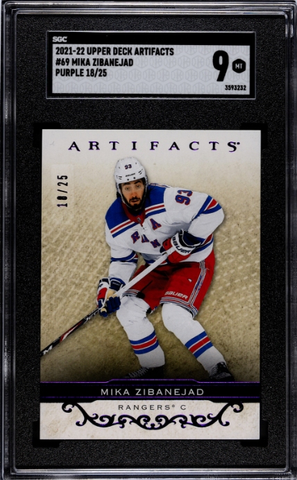 2021-22 Upper Deck Artifacts #69 Mika Zibanejad Purple SGC 9 — Front