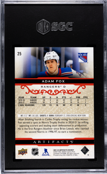 2021-22 Upper Deck Artifacts #25 Adam Fox Ruby SGC 9 — Back